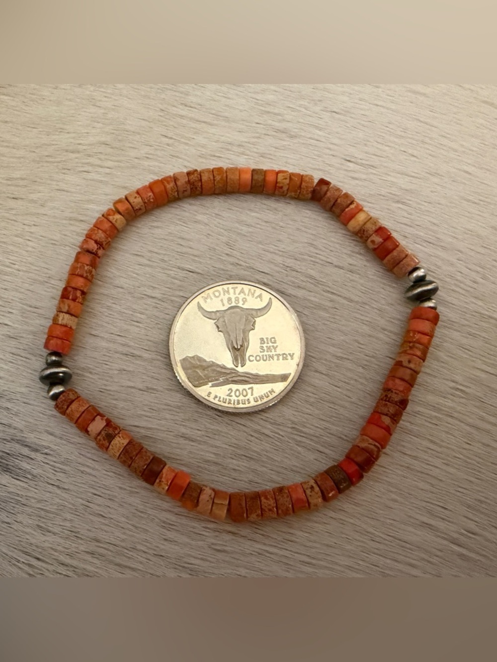 ❤️ Desert Pearls & Saucers Orange Sea Sediment Jasper Stretch Bracelet Adj Sz 7 - Picture 6 of 7